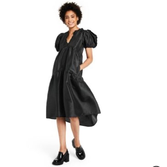 Kika Vargas x Target Dress XXS Black Tiered Ruffle Edge Puff Sleeve Midi NWT - Picture 1 of 2